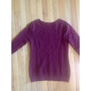 Plum Purple Honeycomb Textured Knit Crewneck Sweater Long Sleeve Viscose Blend